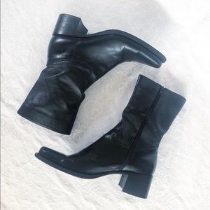 Franco Sarto leather black heel zipper boots